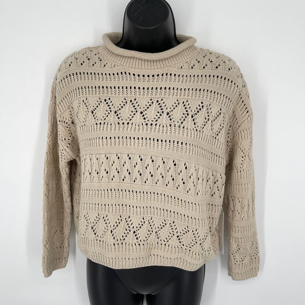 Callahan Revolve Quinn Sweater NEW Womens Sz S Cream Pointelle Knit Cropped